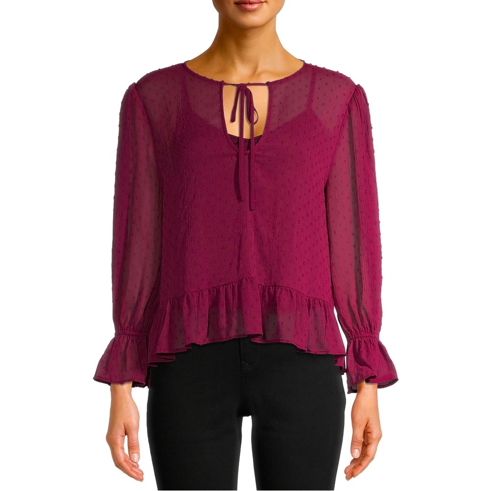 2-pc Swiss Dot Burgundy Blouse by Prospect the Label NWT - Women’s SMALL